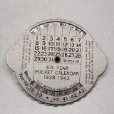 1938-1943 Six Year Pocket Calendar Lily-Tulip Cup Corp