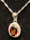 Garnet Sterling Necklace With Oval Cut And Twisted necklace