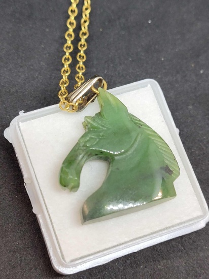 14kt gold necklace with Jade horse pendant
