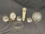 Sterling Silver Jewelry Lot. Earrings, Broach, Bracelet Marked Sterling PCU 925. Non Magnetic.