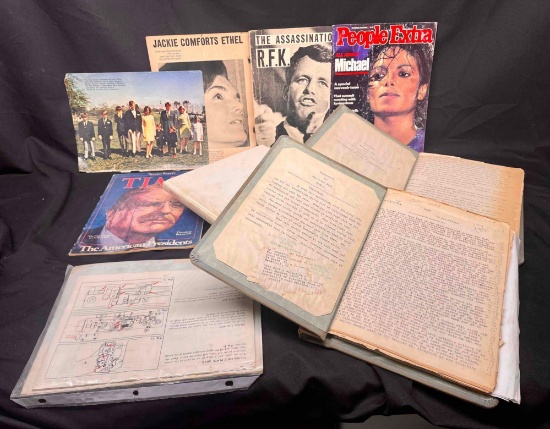 Ephemera Lot. Old Magazines, Robert Kennedy, Michael Jackson, Manuscripts for books by JG Wilson