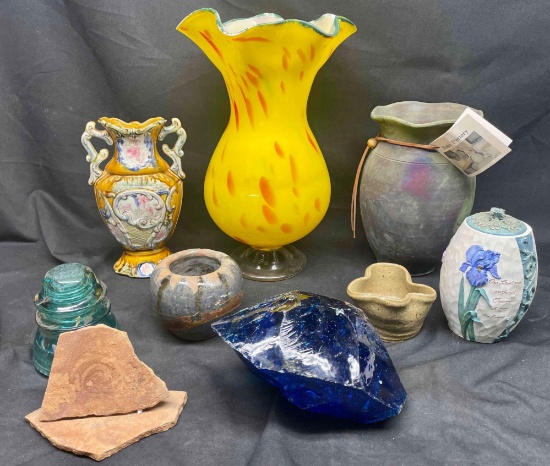 Mixed Art Lot. Pottery, Vases, Giant blue Rock, more