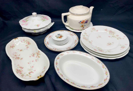 Floral Glass Kitchenware. Plates, Tea Pot, Coasters, More