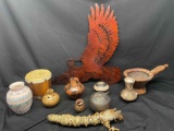 Native American Pottery, Metal Eagle Wall Art, Sage Bundle, Wooden Pot, Small Drum, Navajo E