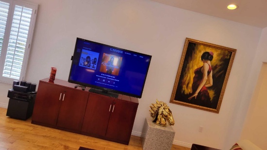 Art Pieces, cabinet, TV and Denon stereo sound system (click photo to see more)