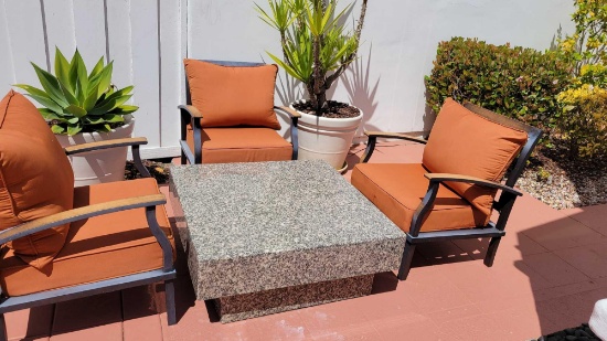granite coffee table and 3 Sunbrella chairs (terracotta color)