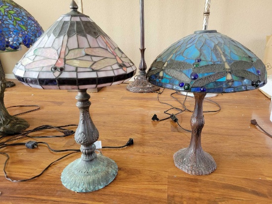 Two Tiffany inspired Dragonfly design table lamps