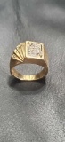 Unique 14k gold poker theme ring with small diamonds
