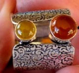Fire opal sterling silver ring designer new stunning piece firy orange 6.9 grams