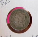 Three 3 cent nickel rare 1865 high grade full liberty xf++ original nice coin