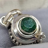 Beautiful 925 Silver Poison Box Pendant With Emerald gemstone