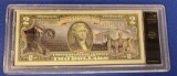 2 Dollar Bill Colorized Lincoln Memorial crisp BU in Slab holder