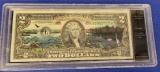 2 dollar bill colorized everglades national park crisp BU+ in slab holder