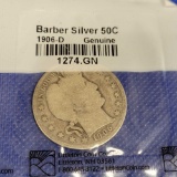 barber half 1906-D VF+ 90% Silver in littleton sealed pouch