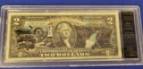 Yellowstone colorized $2 dollar bill crisp bu++ in slab holder