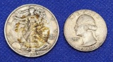 1943 walking liberty and 1964 silver quarter