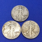 3 90% silver walking liberty halfs 1.50 face value silver coins