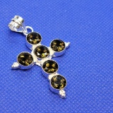 Sterling silver cross with yellow gems 10+ ct big beautiful new designer