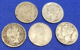 5 very old silver dimes Canada mercury barber nice collector lot