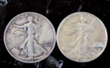 Walking liberty silver half lot of 2 better grades xf to unc frosty 90% silver