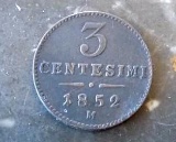 1852 3 centesimi au++ very rare high grade