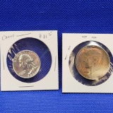 Silver proof quarter and rainbow Kennedy lot of 2 nice coins