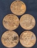 5 copper Walking liberty coins .999 fine copper