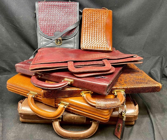 Large Lot of Leather Briefcases and Hand Bags