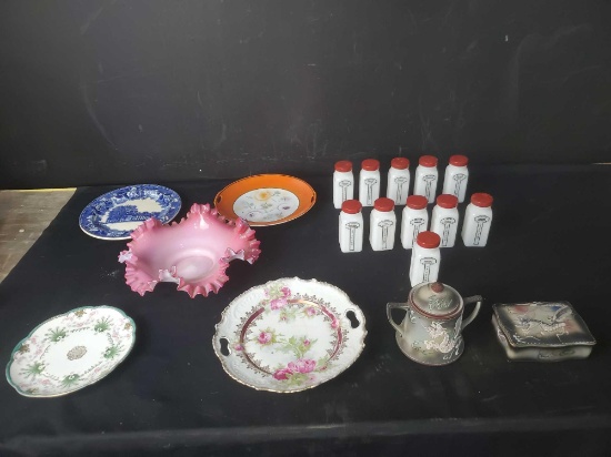 Vintage ruffled top candy bowl china hand painted spice holders