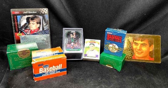 Sports Cards, Jeff Gordon Jumbos, Sealed Baseball Picture Cards, Baseball Logo Stickers.Fleer Upper