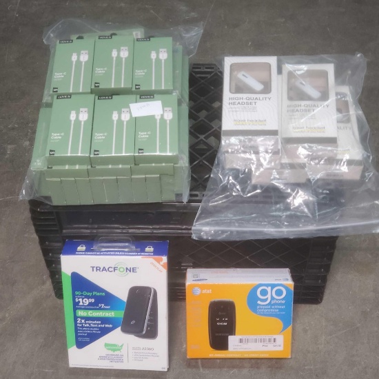 Approx.35 Vidvie type C cables 5 headsets Tracfone GO phone NIB