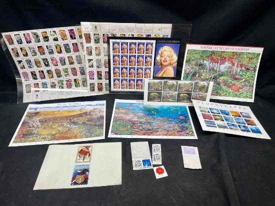 Assorted Collector Stamps. Marilyn Monroe, Dinosaurs, Dennis Chavez, Cloudscapes