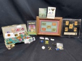 Assorted Pins / Buttons. Stamps, Horses, Super Bowl XI, more