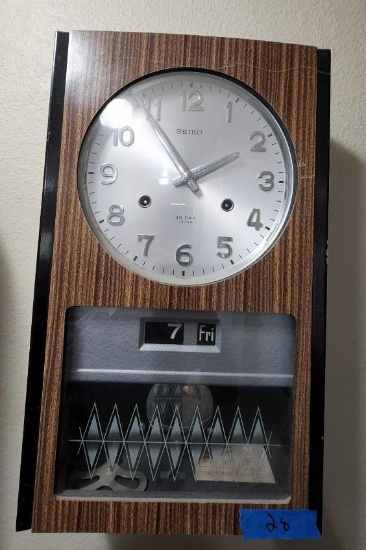 Vintage 1950s Mid Century Seiko 30 Day Japan Wall Clock and Calendar