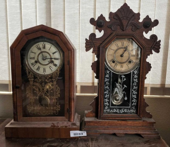 two mantle clocks wooden