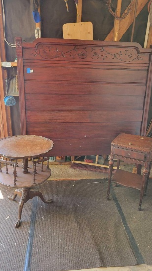 Dark wood Full size headboard Vintage tables