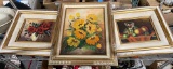 3 Units Framed Art of Flowers. Signed Slezak and Pelini etc Goodwill Location