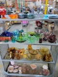 Cart of Colored Glassware, Nuclear Green, Fall Colors, Pink Ceramic etc Goodwill Location