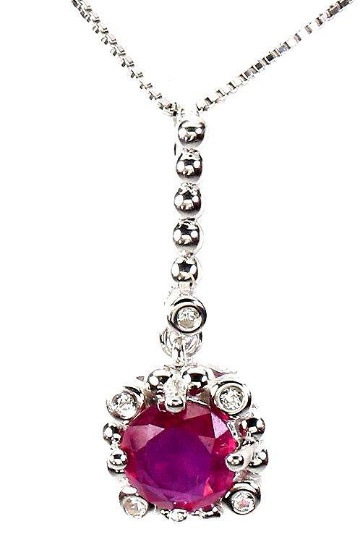 Ruby Pendant New With Chain 14 Kt White Gold Over Sterling 2+ Ct Round Earth Mined Gem