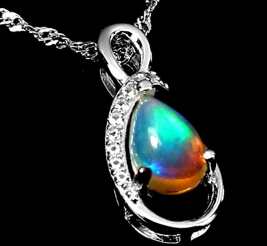 Fire Opal And White Topaz Pendant 14 Kt Over Sterling New Designer Piece 2+ Ct Wow