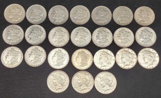 Hoard of 24 Uncirculated Morgan & Peace Dollars All Different Dates