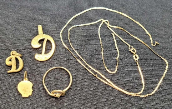 14kt Gold Lot - Pendants, Ring, Necklace 6.71g