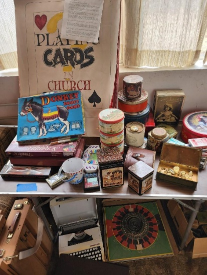 Vintage Game Lot - Donkey Playing Cards in Church easel keyboard etc