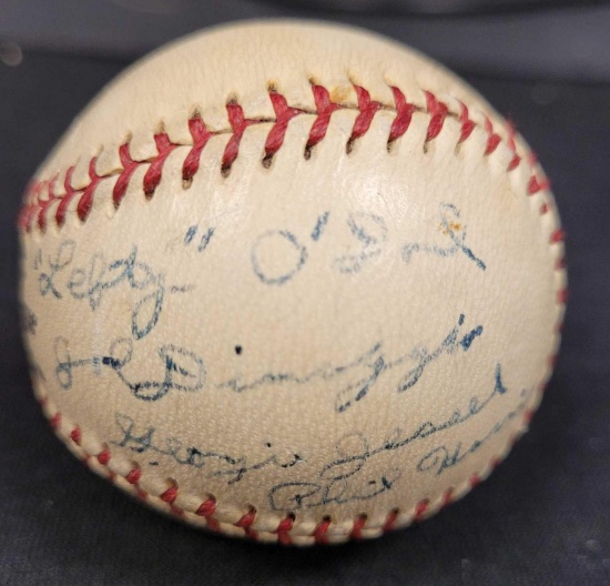 Small Signed Baseball Signature says Joe DiMaggio dated Feb 13th, 1952