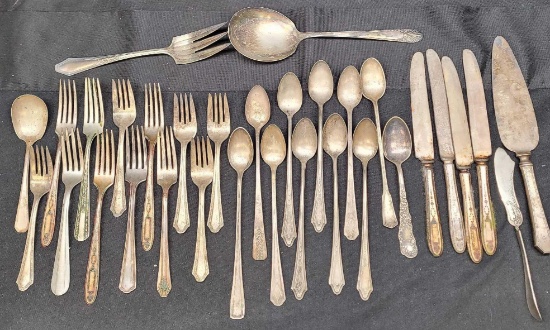Older Silver-Plate Knifes, Spoons, Forks - Crown, Home Crest, Gee-Esco, Albert Rick & Co.