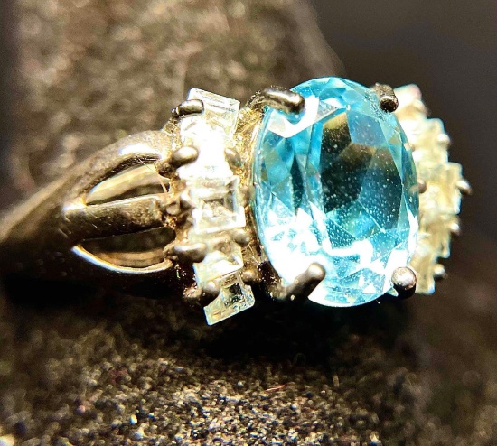 925 Silver Blue Topaz Ring. Non Magnetic.