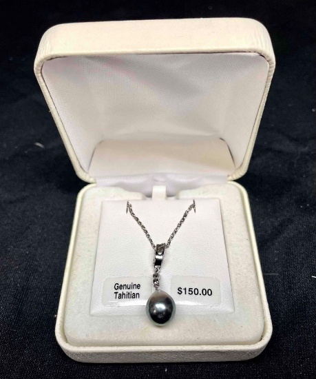 Genuine Tahitian Silver Necklace and Appears to be Black Pearl