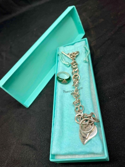 Tiffany n Co Charm Bracelet. Sterling Spinel Ring