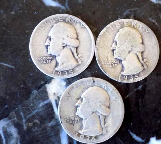 Washington Silver Quarter Lot Of 3 Early Years Key Dates 35 D 36 35svf++