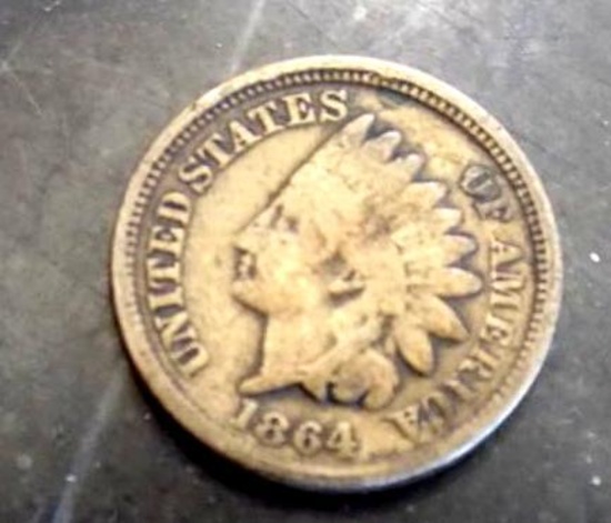 Indian Cent 1864 Key Early Year Original Vf++ Nice Coin